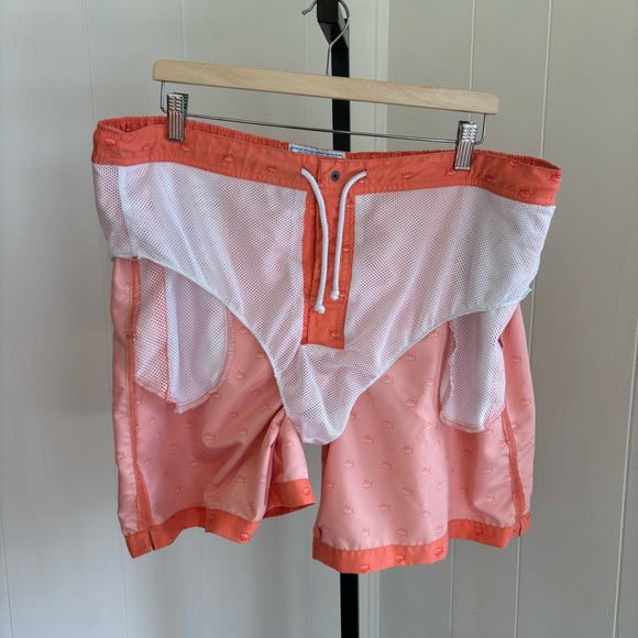 Southern Tide Fish Allover Orange Lined Swim Trunks Shorts Mens XL 7.5” Inseam - Picture 6 of 9